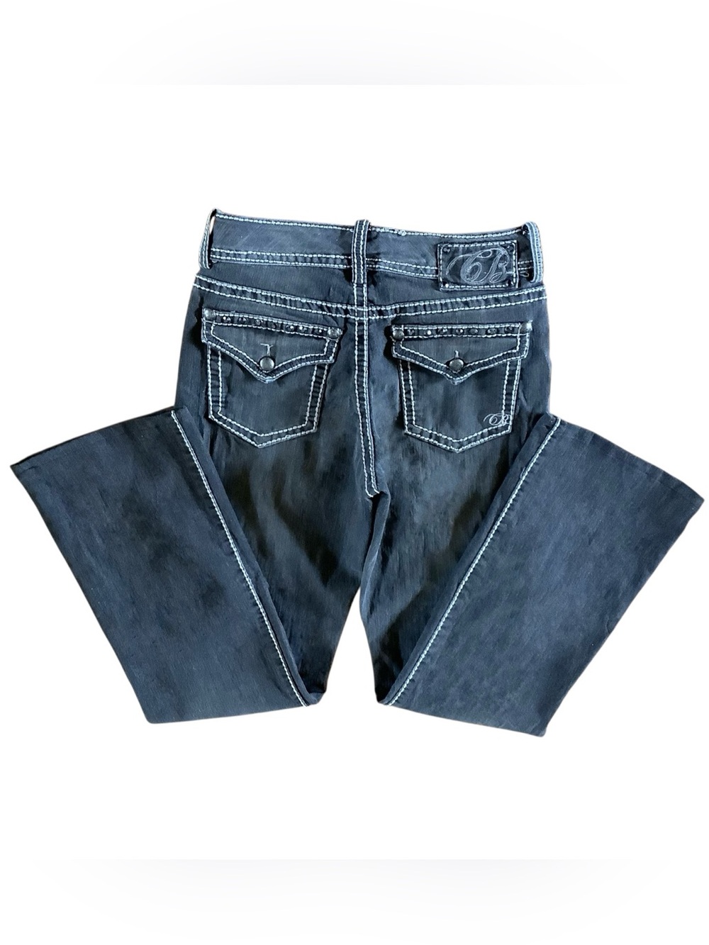 Code Bleu Distressed Black Jeans with Contrast Stitching & Bling Trim. Sz. 6/27